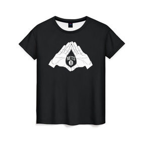 Женская футболка 3D с принтом Бруклин в Санкт-Петербурге, 100% полиэфир ( синтетическое хлопкоподобное полотно) | прямой крой, круглый вырез горловины, длина до линии бедер | brooklyn | nba | nets | йорк | нба | нью