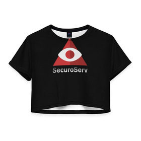 Женская футболка 3D укороченная с принтом SecuroServ в Санкт-Петербурге, 100% полиэстер | круглая горловина, длина футболки до линии талии, рукава с отворотами | auto | grand | gta | theft | гта