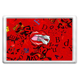Магнит 45*70 с принтом Поп-арт, опасная бритва в Санкт-Петербурге, Пластик | Размер: 78*52 мм; Размер печати: 70*45 | blade | blood | dangerous | drop | letters | lips | pop   art | razor | бритва | буквы | губы | капля | кровь | лезвие | опасная | поп арт