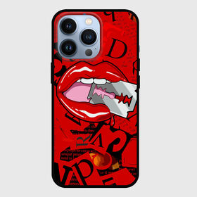 Чехол для iPhone 13 Pro с принтом Поп арт, опасная бритва в Санкт-Петербурге,  |  | blade | blood | dangerous | drop | letters | lips | pop   art | razor | бритва | буквы | губы | капля | кровь | лезвие | опасная | поп арт