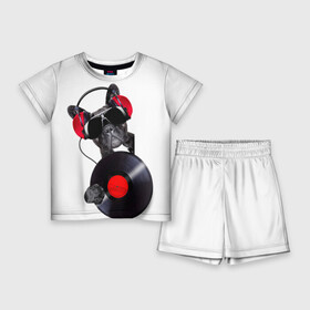 Детский костюм с шортами 3D с принтом DJ бульдог в Санкт-Петербурге,  |  | бульдог | винил | диджей | музыка | наушники | очки | пёс | пластинка | собака | юмор