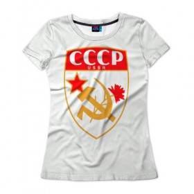 Женская футболка 3D с принтом СССР в Санкт-Петербурге, 100% полиэфир ( синтетическое хлопкоподобное полотно) | прямой крой, круглый вырез горловины, длина до линии бедер | ussr | гвоздика | звезда | серп и молот | советский союз | щит