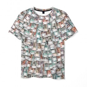 Мужская футболка 3D с принтом Российские деньги в Санкт-Петербурге, 100% полиэфир | прямой крой, круглый вырез горловины, длина до линии бедер | Тематика изображения на принте: бабки | бабло | банк | банкнота | богатство | бумажный | купюры | куча | рубль