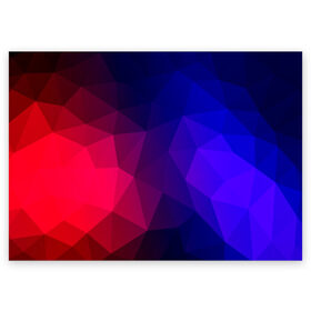 Поздравительная открытка с принтом Red&Blue в Санкт-Петербурге, 100% бумага | плотность бумаги 280 г/м2, матовая, на обратной стороне линовка и место для марки
 | Тематика изображения на принте: красный | полигон | треугольники | яркий