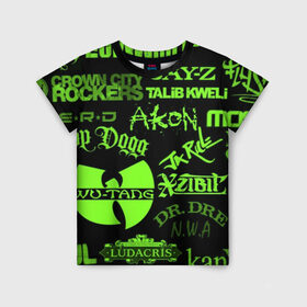Детская футболка 3D с принтом Hip-Hop в Санкт-Петербурге, 100% гипоаллергенный полиэфир | прямой крой, круглый вырез горловины, длина до линии бедер, чуть спущенное плечо, ткань немного тянется | akon | eminem | hip hop | snoop dogg | wu tang | xzibit | хип хоп | эминем