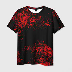 Мужская футболка 3D с принтом Капли красок в Санкт-Петербурге, 100% полиэфир | прямой крой, круглый вырез горловины, длина до линии бедер | брызки | красный | черный