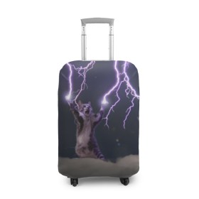 Чехол для чемодана 3D с принтом Грозовой кошак в Санкт-Петербурге, 86% полиэфир, 14% спандекс | двустороннее нанесение принта, прорези для ручек и колес | lightning cat