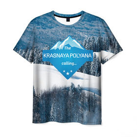 Мужская футболка 3D с принтом Красная поляна в Санкт-Петербурге, 100% полиэфир | прямой крой, круглый вырез горловины, длина до линии бедер | горнолыжный курорт | горы | зима | красная поляна | лыжи | парк | роза хуторов | снег | сноутборд | сочи