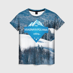 Женская футболка 3D с принтом Красная поляна в Санкт-Петербурге, 100% полиэфир ( синтетическое хлопкоподобное полотно) | прямой крой, круглый вырез горловины, длина до линии бедер | горнолыжный курорт | горы | зима | красная поляна | лыжи | парк | роза хуторов | снег | сноутборд | сочи