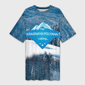 Платье-футболка 3D с принтом Красная поляна в Санкт-Петербурге,  |  | горнолыжный курорт | горы | зима | красная поляна | лыжи | парк | роза хуторов | снег | сноутборд | сочи