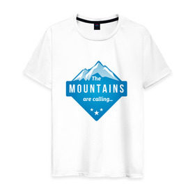 Мужская футболка хлопок с принтом Горы зовут в Санкт-Петербурге, 100% хлопок | прямой крой, круглый вырез горловины, длина до линии бедер, слегка спущенное плечо. | альпинизм | горы | лыжи | сноуборд