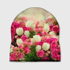 Шапка 3D с принтом Цветы в Санкт-Петербурге, 100% полиэстер | универсальный размер, печать по всей поверхности изделия | розовый | розы | цветы | яркий