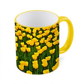 Кружка 3D с принтом Жёлтые тюльпаны в Санкт-Петербурге, керамика | ёмкость 330 мл | поле | цветы | яркий