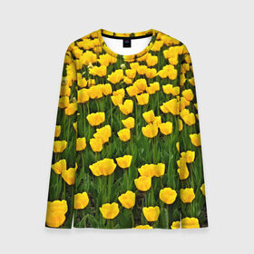 Мужской лонгслив 3D с принтом Жёлтые тюльпаны в Санкт-Петербурге, 100% полиэстер | длинные рукава, круглый вырез горловины, полуприлегающий силуэт | Тематика изображения на принте: поле | цветы | яркий