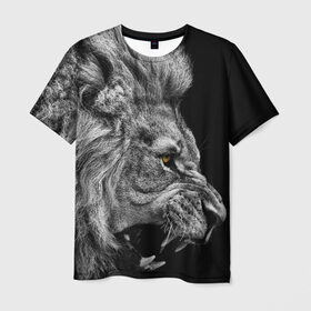 Мужская футболка 3D с принтом Лев в Санкт-Петербурге, 100% полиэфир | прямой крой, круглый вырез горловины, длина до линии бедер |  грива | большая кошка | животное | зверь | зоопарк | зубы | клыки | король | лев | львица | оскал | охота | охотник | природа | рёв | рык | рычание | рычит | саванна | сафари | сила | хищник | царь