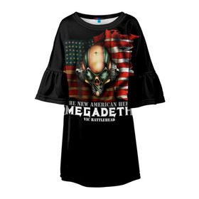 Детское платье 3D с принтом Megadeth #3 в Санкт-Петербурге, 100% полиэстер | прямой силуэт, чуть расширенный к низу. Круглая горловина, на рукавах — воланы | dave | megadeth | metal | mustaine | rattlehead | rock | thrash | vic | дейв | мастейн | мегадез | мегадет | мегедес | метал | рок | треш