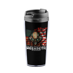 Термокружка-непроливайка с принтом Megadeth #3 в Санкт-Петербурге, внутренняя часть — пищевой пластик, наружная часть — прозрачный пластик, между ними — полиграфическая вставка с рисунком | объем — 350 мл, герметичная крышка | dave | megadeth | metal | mustaine | rattlehead | rock | thrash | vic | дейв | мастейн | мегадез | мегадет | мегедес | метал | рок | треш