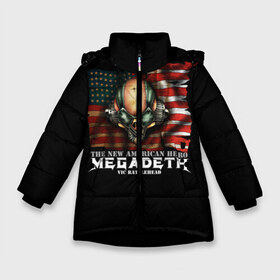 Зимняя куртка для девочек 3D с принтом Megadeth #3 в Санкт-Петербурге, ткань верха — 100% полиэстер; подклад — 100% полиэстер, утеплитель — 100% полиэстер. | длина ниже бедра, удлиненная спинка, воротник стойка и отстегивающийся капюшон. Есть боковые карманы с листочкой на кнопках, утяжки по низу изделия и внутренний карман на молнии. 

Предусмотрены светоотражающий принт на спинке, радужный светоотражающий элемент на пуллере молнии и на резинке для утяжки. | dave | megadeth | metal | mustaine | rattlehead | rock | thrash | vic | дейв | мастейн | мегадез | мегадет | мегедес | метал | рок | треш