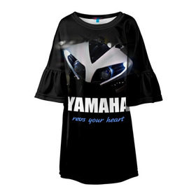 Детское платье 3D с принтом Yamaha в Санкт-Петербурге, 100% полиэстер | прямой силуэт, чуть расширенный к низу. Круглая горловина, на рукавах — воланы | Тематика изображения на принте: yamaha | yzf | байк | байкер | мото | мотоцикл | мотоциклист | ямаха