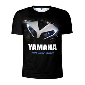 Мужская футболка 3D спортивная с принтом Yamaha в Санкт-Петербурге, 100% полиэстер с улучшенными характеристиками | приталенный силуэт, круглая горловина, широкие плечи, сужается к линии бедра | Тематика изображения на принте: yamaha | yzf | байк | байкер | мото | мотоцикл | мотоциклист | ямаха