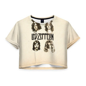 Женская футболка 3D укороченная с принтом Led Zeppelin 1 в Санкт-Петербурге, 100% полиэстер | круглая горловина, длина футболки до линии талии, рукава с отворотами | led zeppelin | лед зеппелин | роберт плант