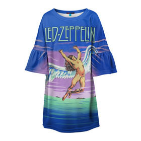 Детское платье 3D с принтом Led Zeppelin 2 в Санкт-Петербурге, 100% полиэстер | прямой силуэт, чуть расширенный к низу. Круглая горловина, на рукавах — воланы | Тематика изображения на принте: led zeppelin | лед зеппелин | роберт плант