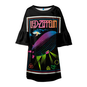 Детское платье 3D с принтом Led Zeppelin 6 в Санкт-Петербурге, 100% полиэстер | прямой силуэт, чуть расширенный к низу. Круглая горловина, на рукавах — воланы | Тематика изображения на принте: led zeppelin | лед зеппелин | роберт плант