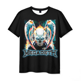 Мужская футболка 3D с принтом Megadeth 4 в Санкт-Петербурге, 100% полиэфир | прямой крой, круглый вырез горловины, длина до линии бедер | megadeth | дирк вербурен | дэвид эллефсон | дэйв мастейн | кико лоурейро | мегадэт