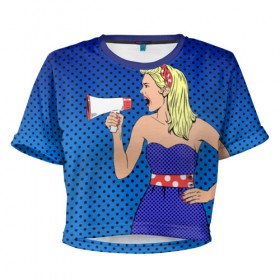 Женская футболка 3D укороченная с принтом Pop Art в Санкт-Петербурге, 100% полиэстер | круглая горловина, длина футболки до линии талии, рукава с отворотами | 