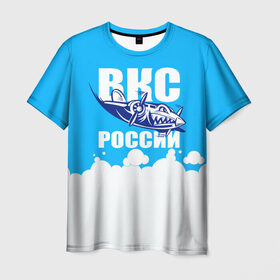 Мужская футболка 3D с принтом ВКС России в Санкт-Петербурге, 100% полиэфир | прямой крой, круглый вырез горловины, длина до линии бедер | ввс | вкс | лётчик | небо | облака | пилот | россия | самолёт