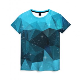 Женская футболка 3D с принтом PolyBlue Star в Санкт-Петербурге, 100% полиэфир ( синтетическое хлопкоподобное полотно) | прямой крой, круглый вырез горловины, длина до линии бедер | 