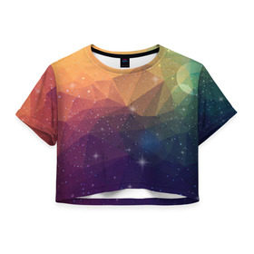 Женская футболка 3D укороченная с принтом Polygon Star в Санкт-Петербурге, 100% полиэстер | круглая горловина, длина футболки до линии талии, рукава с отворотами | Тематика изображения на принте: полигоны | разноцветный | треугольники