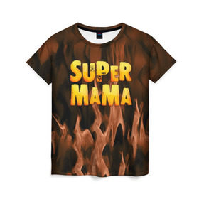 Женская футболка 3D с принтом Супер мама в Санкт-Петербурге, 100% полиэфир ( синтетическое хлопкоподобное полотно) | прямой крой, круглый вырез горловины, длина до линии бедер | для двоих | дочка | мама | папа | парные | семейные | супер | сын | сынок