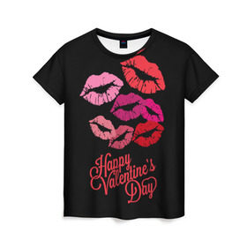 Женская футболка 3D с принтом Happy Valentine`s Day в Санкт-Петербурге, 100% полиэфир ( синтетическое хлопкоподобное полотно) | прямой крой, круглый вырез горловины, длина до линии бедер | 14 | february | happy valentines day | holiday | kisses | lips | love | губы | любовь | поцелуи | праздник | счастливый день святого валентина | февраль