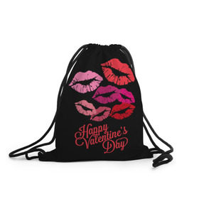 Рюкзак-мешок 3D с принтом Happy Valentine`s Day в Санкт-Петербурге, 100% полиэстер | плотность ткани — 200 г/м2, размер — 35 х 45 см; лямки — толстые шнурки, застежка на шнуровке, без карманов и подкладки | 14 | february | happy valentines day | holiday | kisses | lips | love | губы | любовь | поцелуи | праздник | счастливый день святого валентина | февраль
