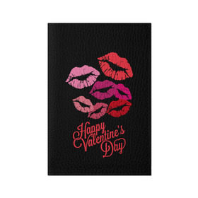 Обложка для паспорта матовая кожа с принтом Happy Valentine`s Day в Санкт-Петербурге, натуральная матовая кожа | размер 19,3 х 13,7 см; прозрачные пластиковые крепления | Тематика изображения на принте: 14 | february | happy valentines day | holiday | kisses | lips | love | губы | любовь | поцелуи | праздник | счастливый день святого валентина | февраль