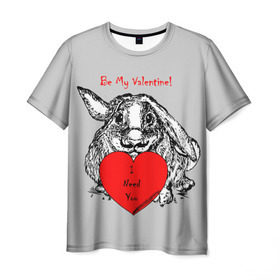 Мужская футболка 3D с принтом Be my Valentine в Санкт-Петербурге, 100% полиэфир | прямой крой, круглый вырез горловины, длина до линии бедер | Тематика изображения на принте: 14 | animal | be my valentine | february | heart | holiday | i need you | love | rabbit | valentines day | будь моей валентинкой | день святого валентина | животное | заяц | кролик | любовь | праздник | сердце | ты мне нужен | февраль