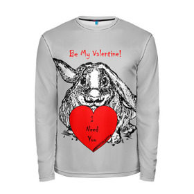 Мужской лонгслив 3D с принтом Be my Valentine в Санкт-Петербурге, 100% полиэстер | длинные рукава, круглый вырез горловины, полуприлегающий силуэт | Тематика изображения на принте: 14 | animal | be my valentine | february | heart | holiday | i need you | love | rabbit | valentines day | будь моей валентинкой | день святого валентина | животное | заяц | кролик | любовь | праздник | сердце | ты мне нужен | февраль