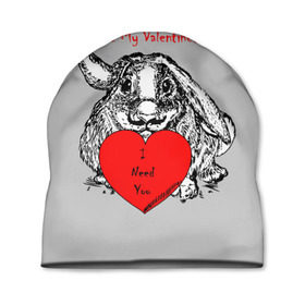 Шапка 3D с принтом Be my Valentine в Санкт-Петербурге, 100% полиэстер | универсальный размер, печать по всей поверхности изделия | 14 | animal | be my valentine | february | heart | holiday | i need you | love | rabbit | valentines day | будь моей валентинкой | день святого валентина | животное | заяц | кролик | любовь | праздник | сердце | ты мне нужен | февраль