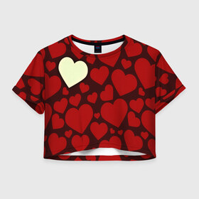 Женская футболка 3D укороченная с принтом Одинокое сердце в Санкт-Петербурге, 100% полиэстер | круглая горловина, длина футболки до линии талии, рукава с отворотами | Тематика изображения на принте: 14 февраля | valentines day | день влюбленных | игрушка | любовь | медведь | сердце