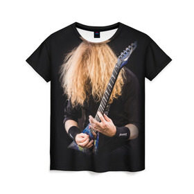 Женская футболка 3D с принтом Dave Mustaine в Санкт-Петербурге, 100% полиэфир ( синтетическое хлопкоподобное полотно) | прямой крой, круглый вырез горловины, длина до линии бедер | dave | megadeth | metal | mustaine | rattlehead | rock | thrash | vic | дейв | мастейн | мегадет | метал | рок | треш