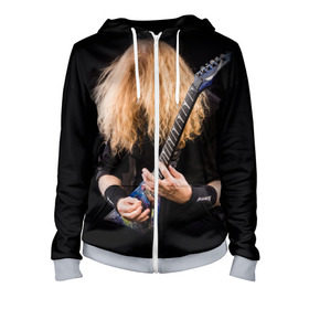 Женская толстовка 3D на молнии с принтом Dave Mustaine в Санкт-Петербурге, 100% полиэстер | длина до линии бедра, манжеты и пояс оформлены мягкой тканевой резинкой, двухслойный капюшон со шнурком для регулировки, спереди молния, по бокам два кармана | dave | megadeth | metal | mustaine | rattlehead | rock | thrash | vic | дейв | мастейн | мегадет | метал | рок | треш