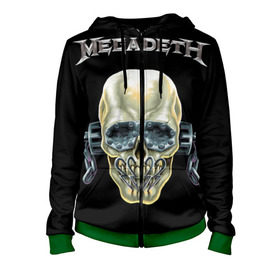 Женская толстовка 3D на молнии с принтом Megadeth в Санкт-Петербурге, 100% полиэстер | длина до линии бедра, манжеты и пояс оформлены мягкой тканевой резинкой, двухслойный капюшон со шнурком для регулировки, спереди молния, по бокам два кармана | dave | megadeth | metal | mustaine | rattlehead | rock | thrash | vic | дейв | мастейн | мегадет | метал | рок | треш
