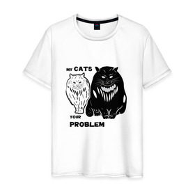 Мужская футболка хлопок с принтом Мои коты - твоя проблема в Санкт-Петербурге, 100% хлопок | прямой крой, круглый вырез горловины, длина до линии бедер, слегка спущенное плечо. | Тематика изображения на принте: band | crew | hip hop | банда | кот | котики | кошки | рэп | хип хоп