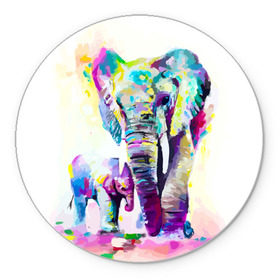 Коврик круглый с принтом Слоны в Санкт-Петербурге, резина и полиэстер | круглая форма, изображение наносится на всю лицевую часть | Тематика изображения на принте: animal | art | bright | child | color | elephants | family | mother | rainbow | spectrum | животные | искусство | мама | радуга | ребенок | семья | слоны | спектр | цвета | яркие