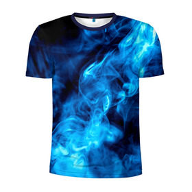 Мужская футболка 3D спортивная с принтом Smoke в Санкт-Петербурге, 100% полиэстер с улучшенными характеристиками | приталенный силуэт, круглая горловина, широкие плечи, сужается к линии бедра | Тематика изображения на принте: дым | огонь | пламя | синий