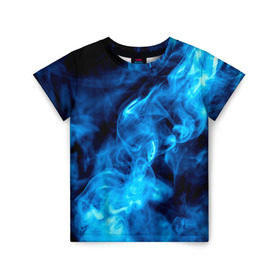 Детская футболка 3D с принтом Smoke в Санкт-Петербурге, 100% гипоаллергенный полиэфир | прямой крой, круглый вырез горловины, длина до линии бедер, чуть спущенное плечо, ткань немного тянется | дым | огонь | пламя | синий