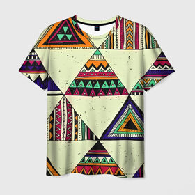 Мужская футболка 3D с принтом Индейские мотивы в Санкт-Петербурге, 100% полиэфир | прямой крой, круглый вырез горловины, длина до линии бедер | Тематика изображения на принте: геометрия | орнамент | треугольники