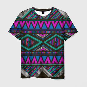 Мужская футболка 3D с принтом Индийский узор в Санкт-Петербурге, 100% полиэфир | прямой крой, круглый вырез горловины, длина до линии бедер | геометрия | орнамент | разноцветный