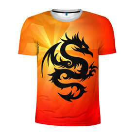 Мужская футболка 3D спортивная с принтом Дракон в Санкт-Петербурге, 100% полиэстер с улучшенными характеристиками | приталенный силуэт, круглая горловина, широкие плечи, сужается к линии бедра | дракон | китай | крылья | огонь | ящерица